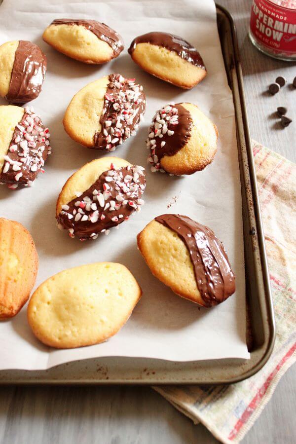 peppermint chocolate dipped madeleines