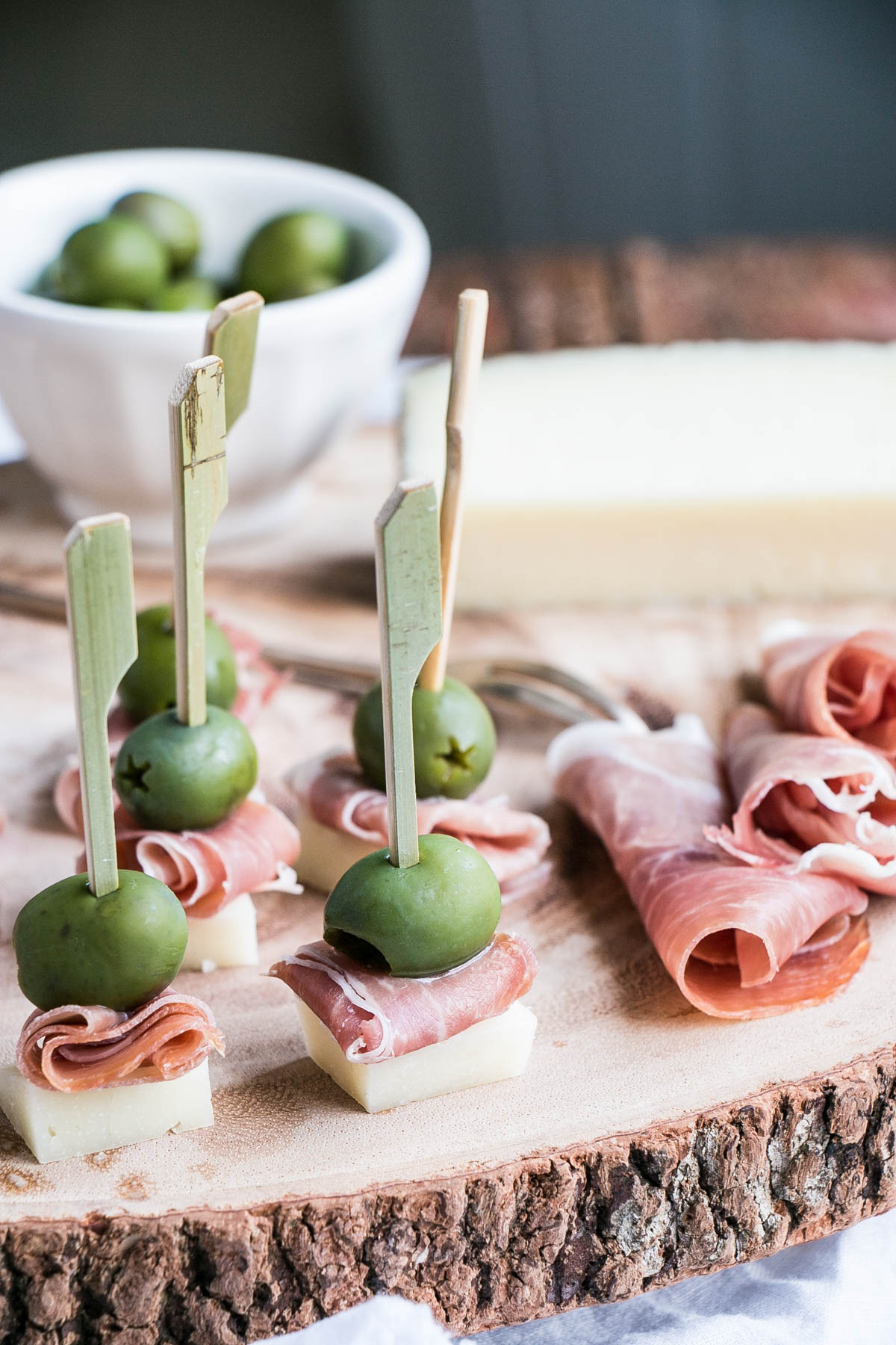 Manchego Cheese, Serrano Ham, and Castelvetrano Olives