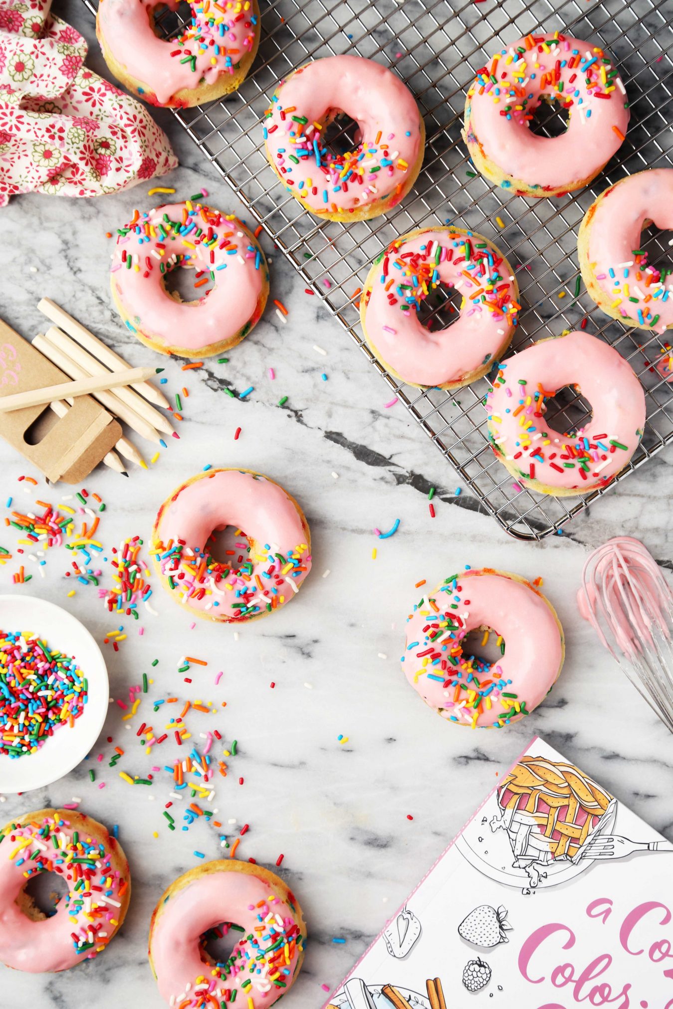 Baked Funfetti Doughnuts. Doughnuts are always a yes in my book, and since these are baked and also funfetti flavored, I think that makes them the ultimate weekend treat.