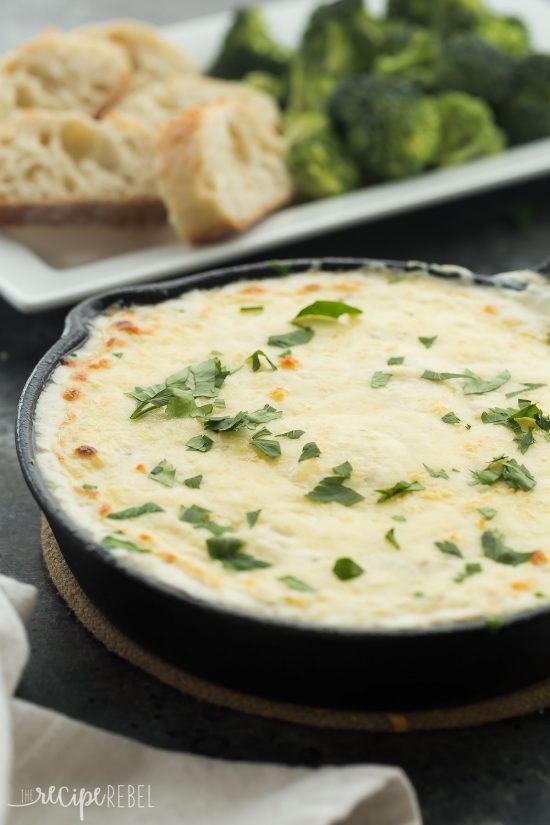  This Chicken Alfredo Dip is out of this world! It’s creamy, cheesy, loaded with chicken and made from scratch! Perfect as an appetizer or a casual lunch or dinner.