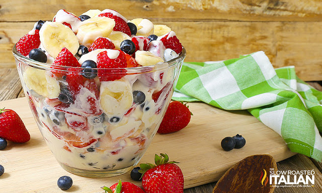 Red, White and Blue Cheesecake Salad comes together so easy with fresh fruit and a rich and creamy cheesecake filling to create the most glorious fruit salad ever! 