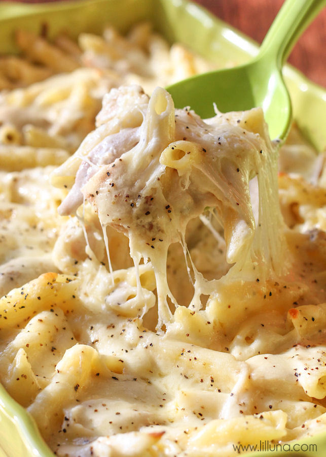 There are quite a few steps to this Alfredo Bake, but they are so easy! If you’ve made pasta dishes like this before, then it’s all pretty standard. You can even change it up by adding some of your favorite veggies or making a non-meat version and leaving out the chicken.