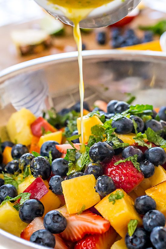 There’s nothing quite like indulging in fresh fruit in the summertime, and this gussied up Rainbow Fruit Salad with Citrus-Honey Dressing and Fresh Mint is a colorful and delicious way to enjoy it!