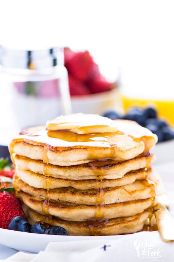 Gluten Free Pancakes are a staple recipe for every gluten free kitchen. They’re super easy to make, freeze well, and can be made dairy free too!