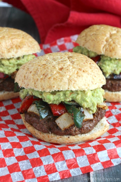 All the peppers, onions, Mexican spices and creamy guacamole you love in fajitas … jam-crammed into one gloriously, deliciously satisfying Fajita Burger recipe! 