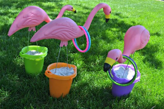 This ring toss screams summer to me. The flamingos, bright colors and sand buckets are perfect for summer fun in the yard with family and friends.